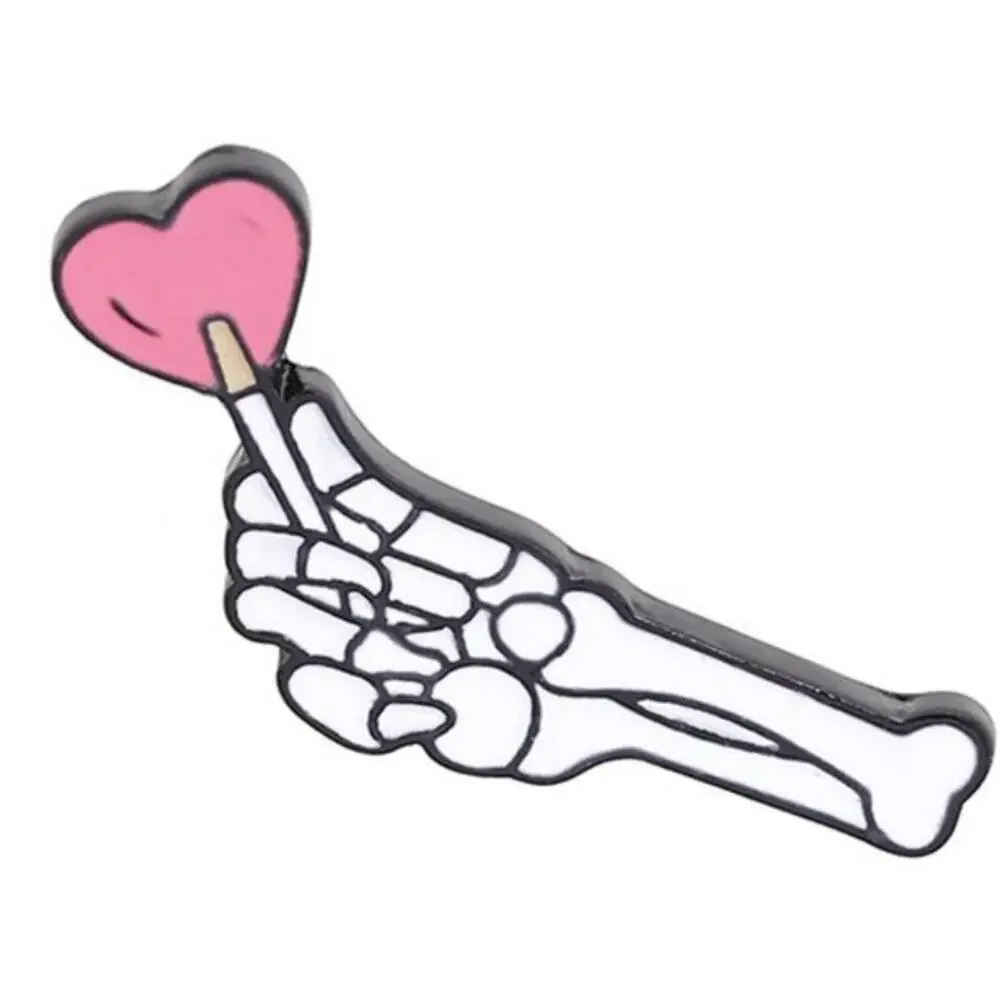 2 Skeleton Hands Holding Heart Balloon Pin Brooch